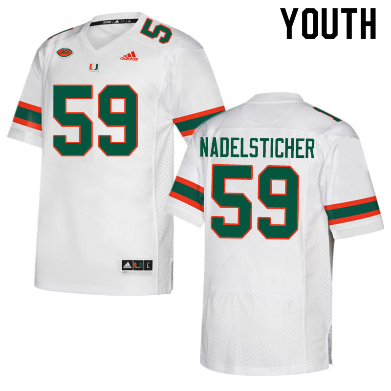 Adidas Miami Hurricanes Youth #59 Alan Nadelsticher College Football Jerseys Sale-White - Click Image to Close